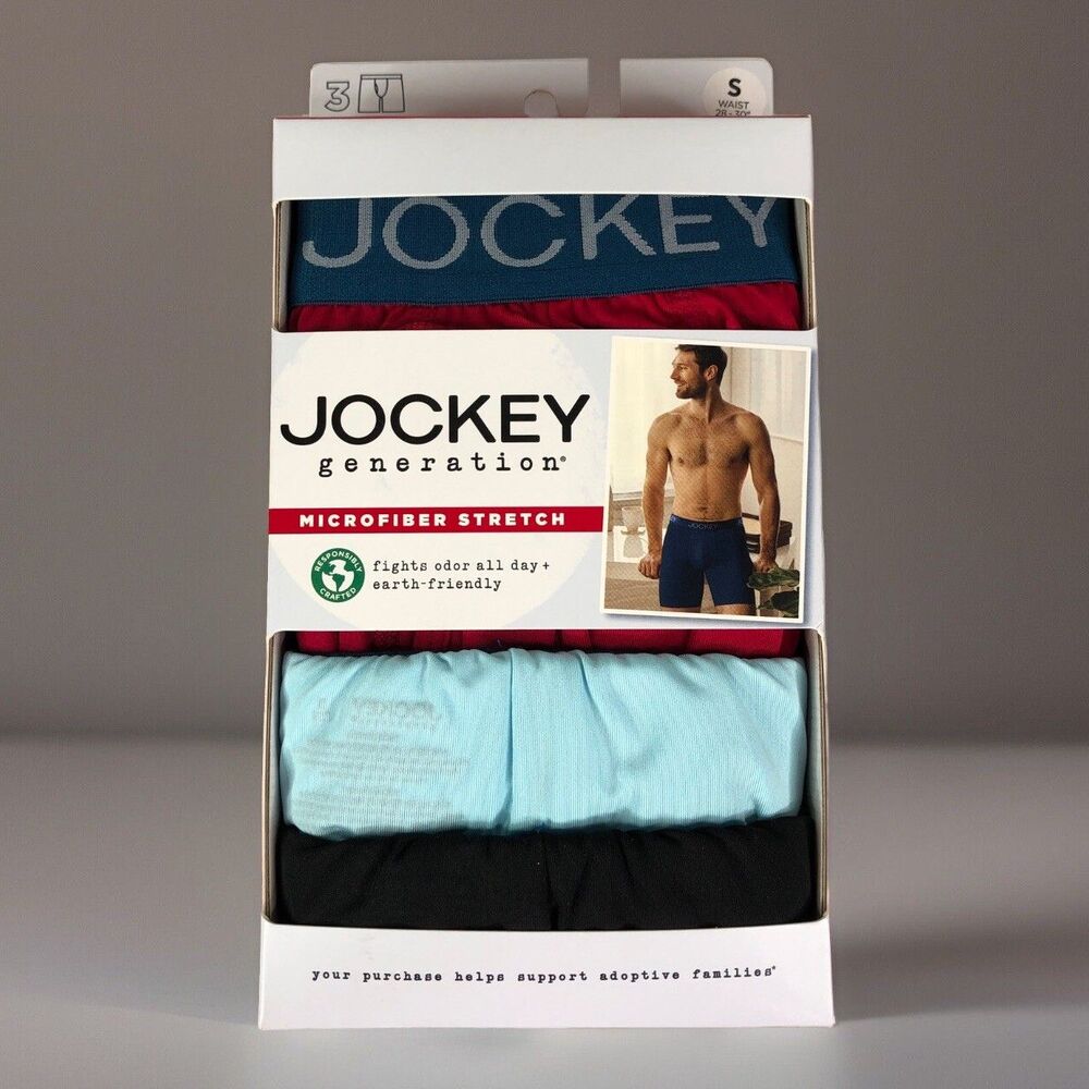 Jockey‎ Boxer Briefs Mens Small 3-Pack Long Leg Active Microfiber Stretch 28-30
